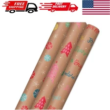 Eco-Friendly Christmas Wrapping Paper - Brown Kraft Pack of 3 Rolls, 90 sq. ft.