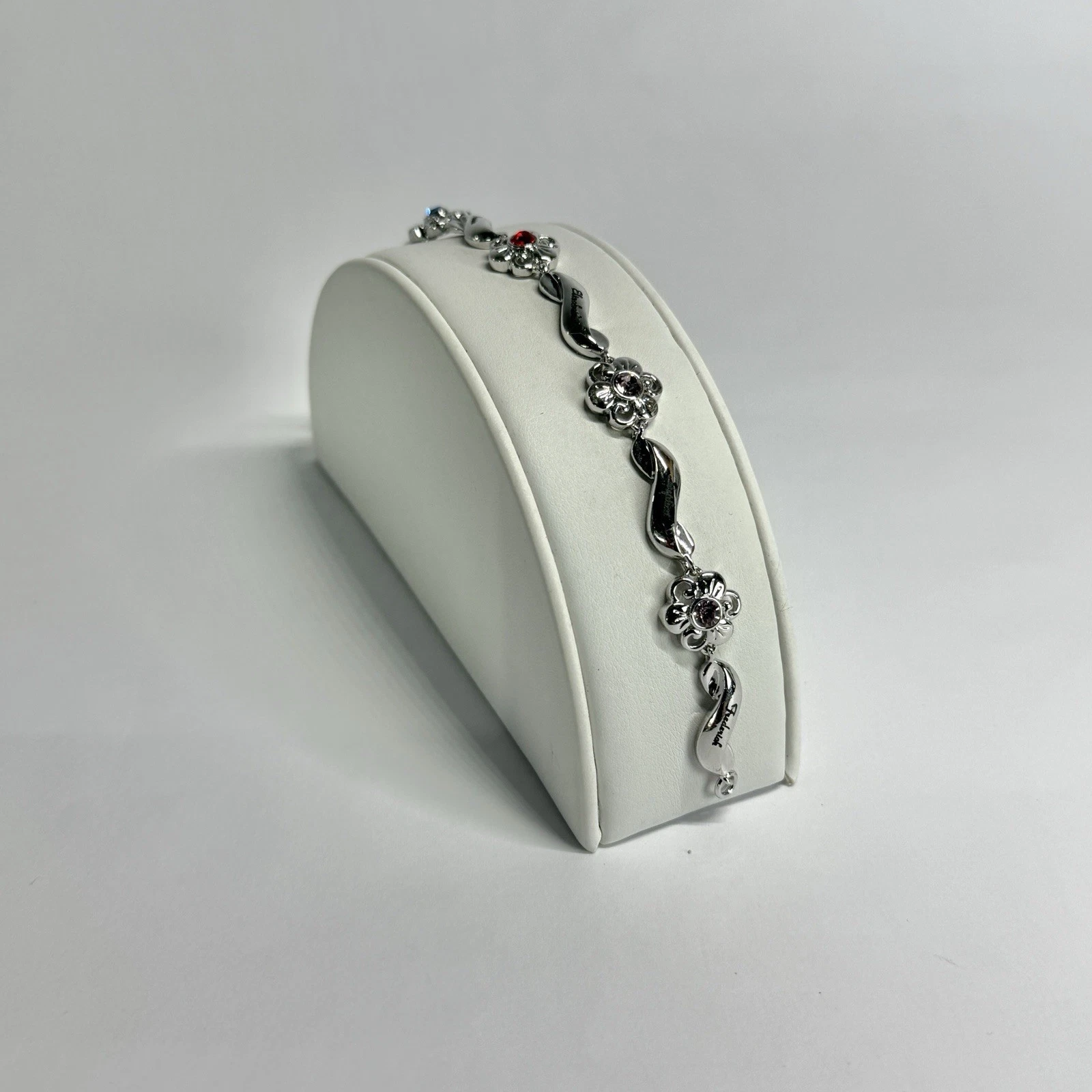 Elegant Tennis Floral Link Dainty Silver Tone Vintage Bracelet Jewelry Br246