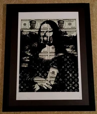 DEATH NYC ltd ed signed 45x32cm LG pop FRAMED art print Mona Lisa cash gas mask