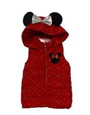 Disney Minnie Mouse Girls Red Puffer Vest Hooded Ears Bow Polka Dot Zip Toddler
