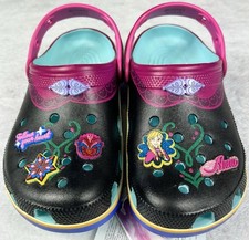 Crocs Frozen Anna Classic Clog Girls Youth Size 6 J6 Black Blue Authentic New