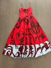 Alice + Olivia ISABELLE Red Midi Dress Philosophy Blue Floral Full Skirt Size 2