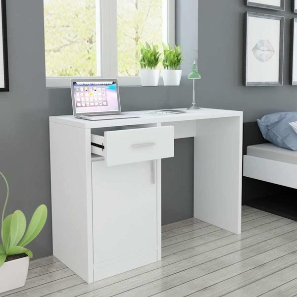 Schreibtisch Mit Schublade Und Schrank Weiß 100X40X73 Cm-image