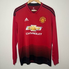 Manchester United 2018-2019 Home Long Sleeve Jersey | Vintage Soccer M