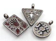 Vintage BOMA Sterling Silver Pendant Lot Onyx Stone Kachina Hand Dancing MOP
