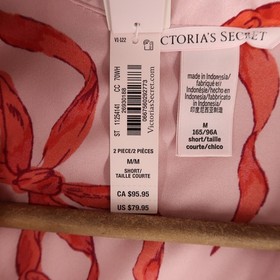 Victorias Secret Pajama Set Womens M Pink Bow Print Satin Long Sleeve Button Up