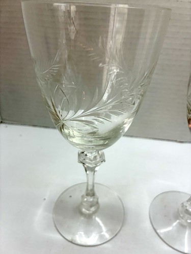 Etched Leaf Crystal Wine Glasses - Tiffin Franciscan 8” Tall Set Of 2 Vintage