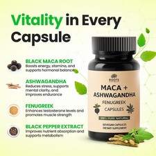 Maca  Ashwagandha Fenugreek Capsules   60 Vegan Caps   Energy, Hormonal  Stres