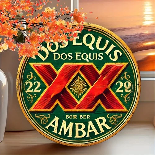 Dos Equis Ambar Vintage-Style Sign - 8x8 Round, Durable Aluminum Tin Metal Signs