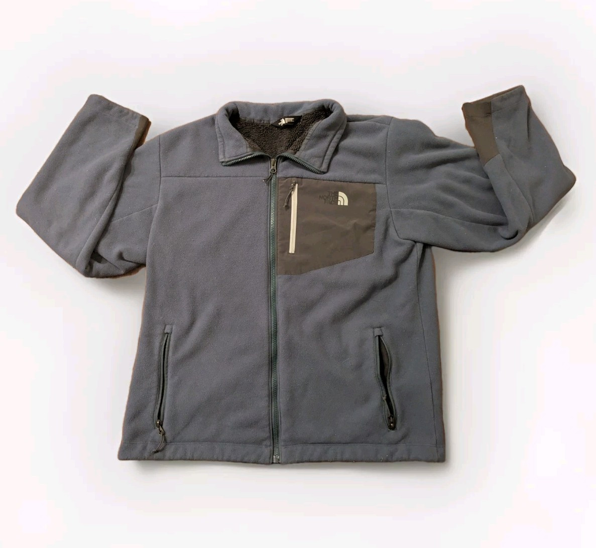 Men NORTH FACE Blue Chimborazo Pile Lined Full Zip Fleece Sweater Jacket Large L
