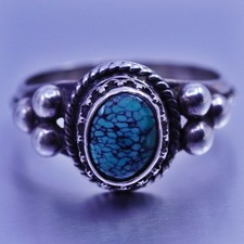 Size 8.5, Native American navajo Sterling 925 silver ring kingman turquoise