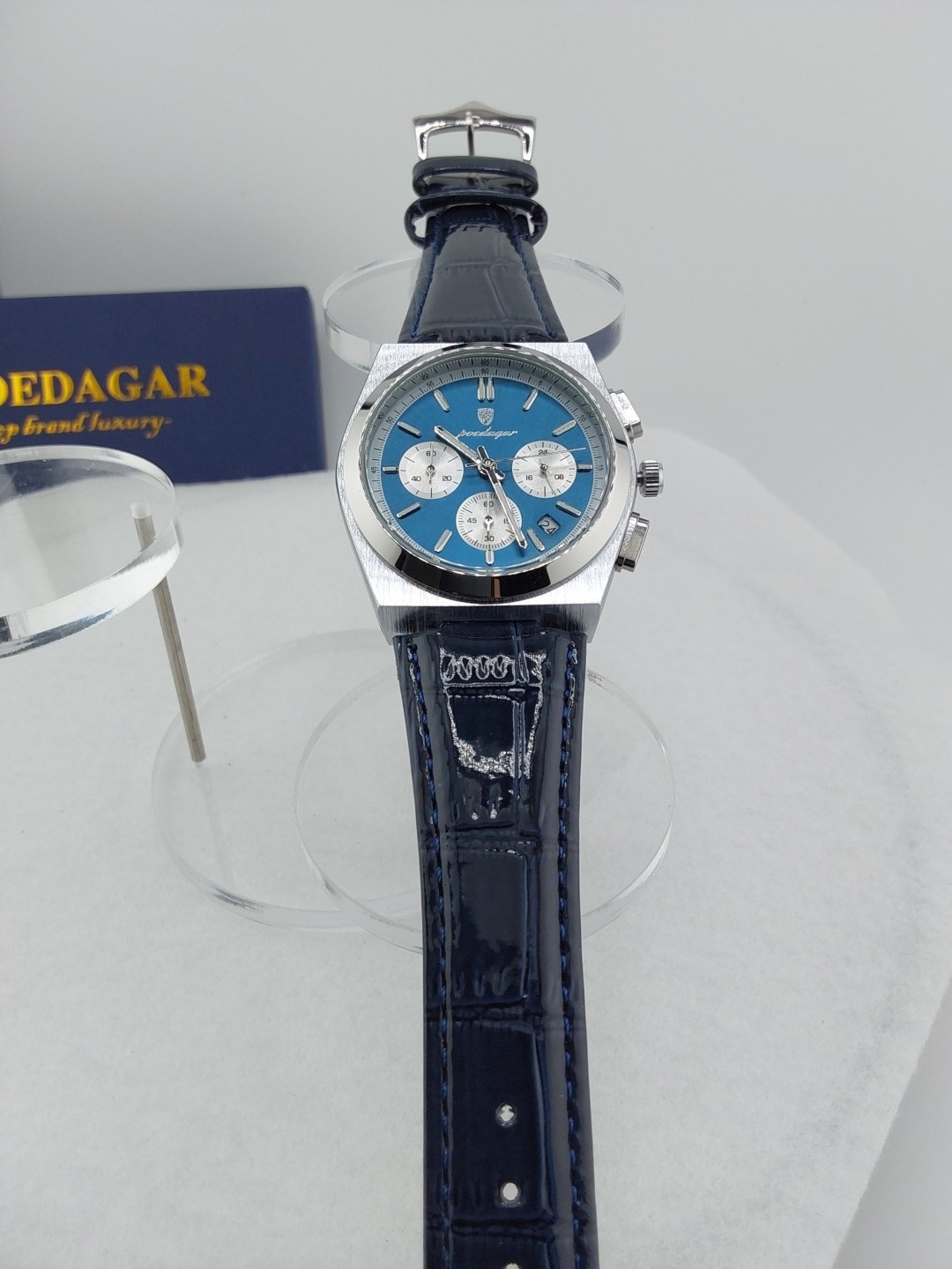 Luxury Chronograph Blue Dial 40mm With Blue Leather Strap  970
