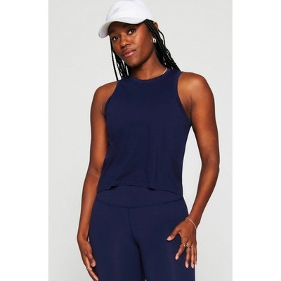 Fabletics Feather Tech+ Muscle Tank Deep Navy Blue Workout Top Size L MSRP $45