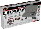 40-PC RATCHET AND SOCKET SET W/ STORAGE CASE 1/4" + 3/8" 6-PT SHALLOW SAE/MM PT