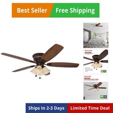 Glen Alden, 52 Inch Classic Flush Mount Indoor LED Ceiling Fan with Light, Pu...