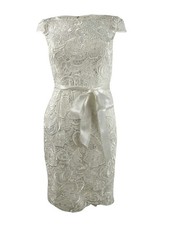 Adrianna Papell Women's Cap-Sleeve Illusion Lace Sheath Dress (0, Ivory)