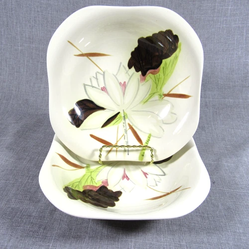 Red Wing Pottery Set of 2 LOTUS BRONZE Square Coupe Cereal Salad Bowl 7 3/8"