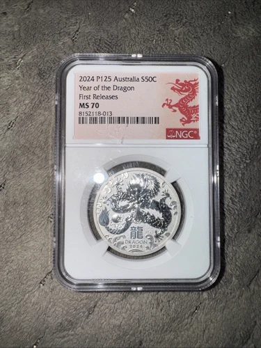 2024-P125 Australia S50C  NGC MS70 YEAR of Dragon ~First Releases 1/2 oz Silver