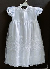 INFANT CHRISTENING baptism gown sz 6-9 mos w/ bib embroidered beaded overlay