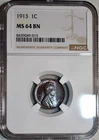 NGC MS-64 BN 1913-P Lincoln Cent, Beautifully Toned specimen.