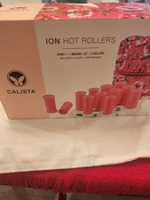 Calista Ion Hot Rollers Set 12 Rollers w/Clips  Floral Bag Dual Voltage