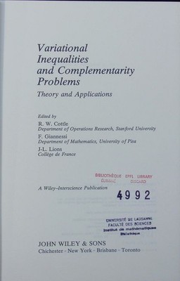 Variational inequalities and complementarity problems theory and applica 2499778
