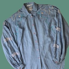 Vtg 80s Marc D'Alcy Western Shirt Sz 6 Studded Embroidered Dolman Sleeve