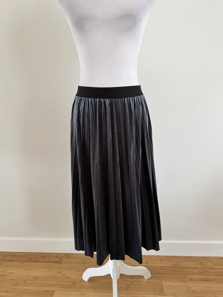 ¡Nuevo! Falda midi plisada de terciopelo azul Max Studio mediana Foto 2 de 4