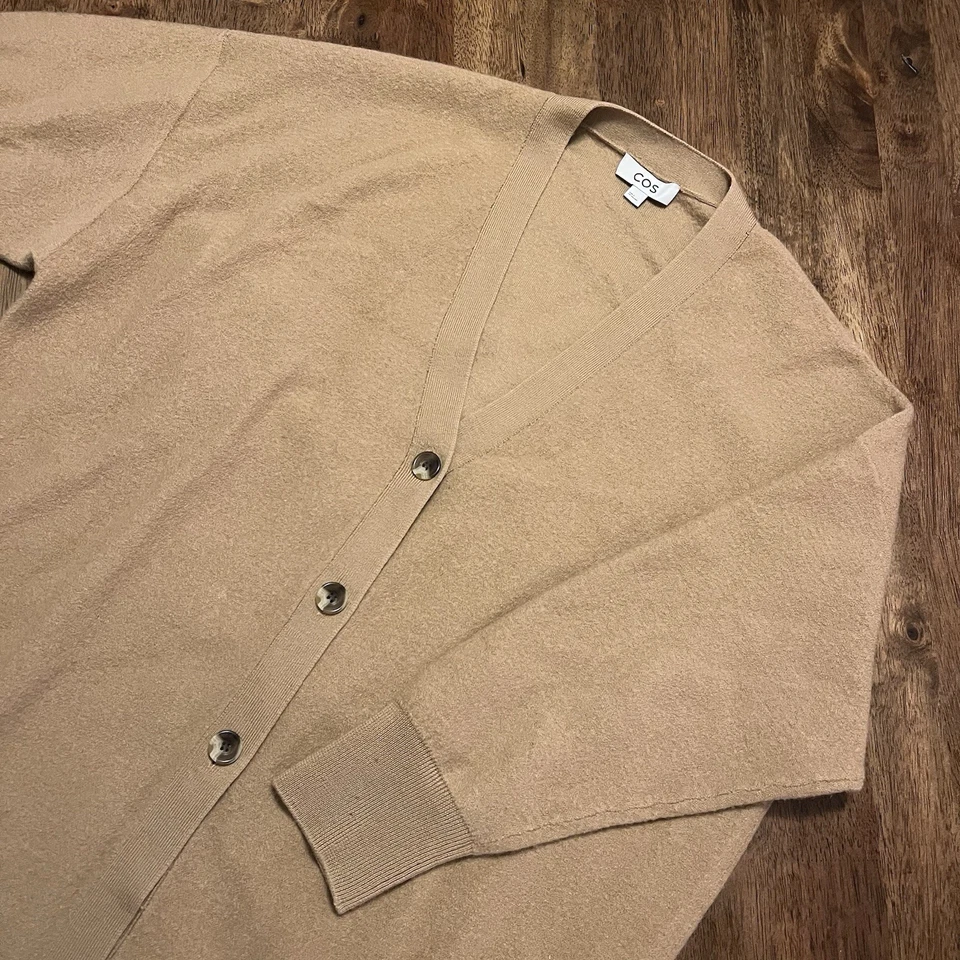 COS Camel Tan Brown Wool Button Up Oversized Longline Cardigan Size Small - Image 3 of 4