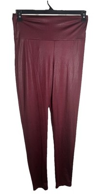 Heimish USA Women's Faux Leather Slim Fit High Waist Leggings in Burgandy Size L