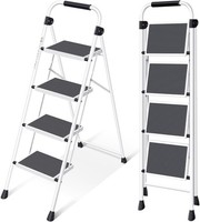 Kingrack Trittleiter 4 Stufen Klappbar Handlauf Breites Rutschfestes Pedal Weiß