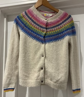 Mini Boden Strickjacke Größe 11-12Y UK Langarm Beige Fair Isle Passe 