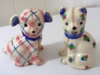 Vintage Large Pair of 1940s-50s Gingham Dog & Calico Cat Salt & Pepper Shakers