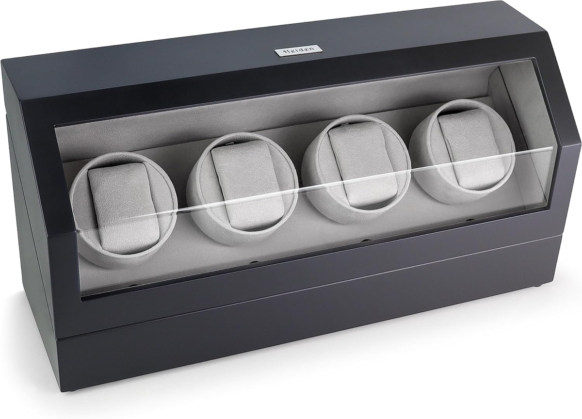 Quad Watch Winder for Automatic Watches - Japanese Motor, Walnut Finish Amazon.com: Cherry Quad Watch Winder with Extra Storage for  main image 4