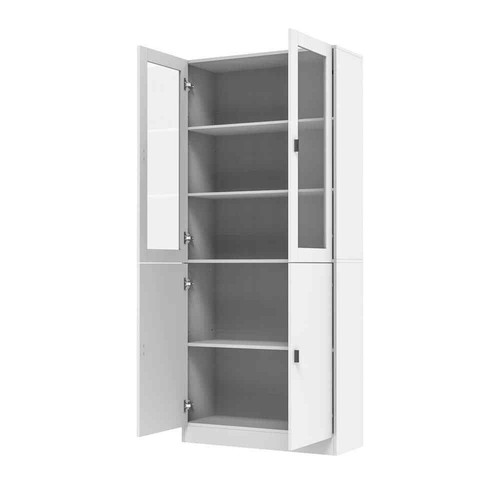 White Wood Storage Cabinet Buffet and Hutch Combination with Shelves