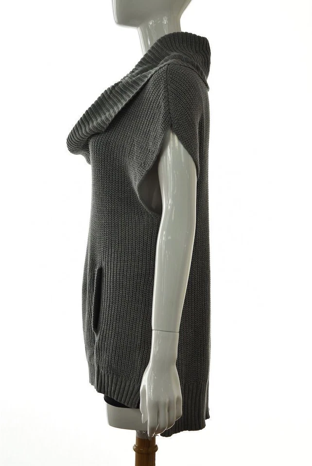 Suéter Project Talla M Gris Tejido Sin Mangas Algodón Capucha Cuello Top Camisa Foto 3 de 4