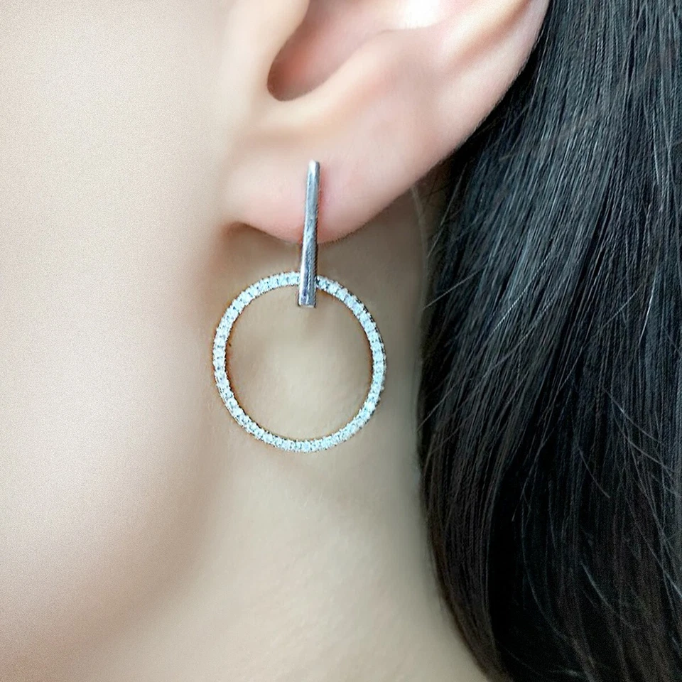 925 Sterling Silver Dangle/Drop Earring Fashion Zircon Design White Gold Finish - Image 3 of 4