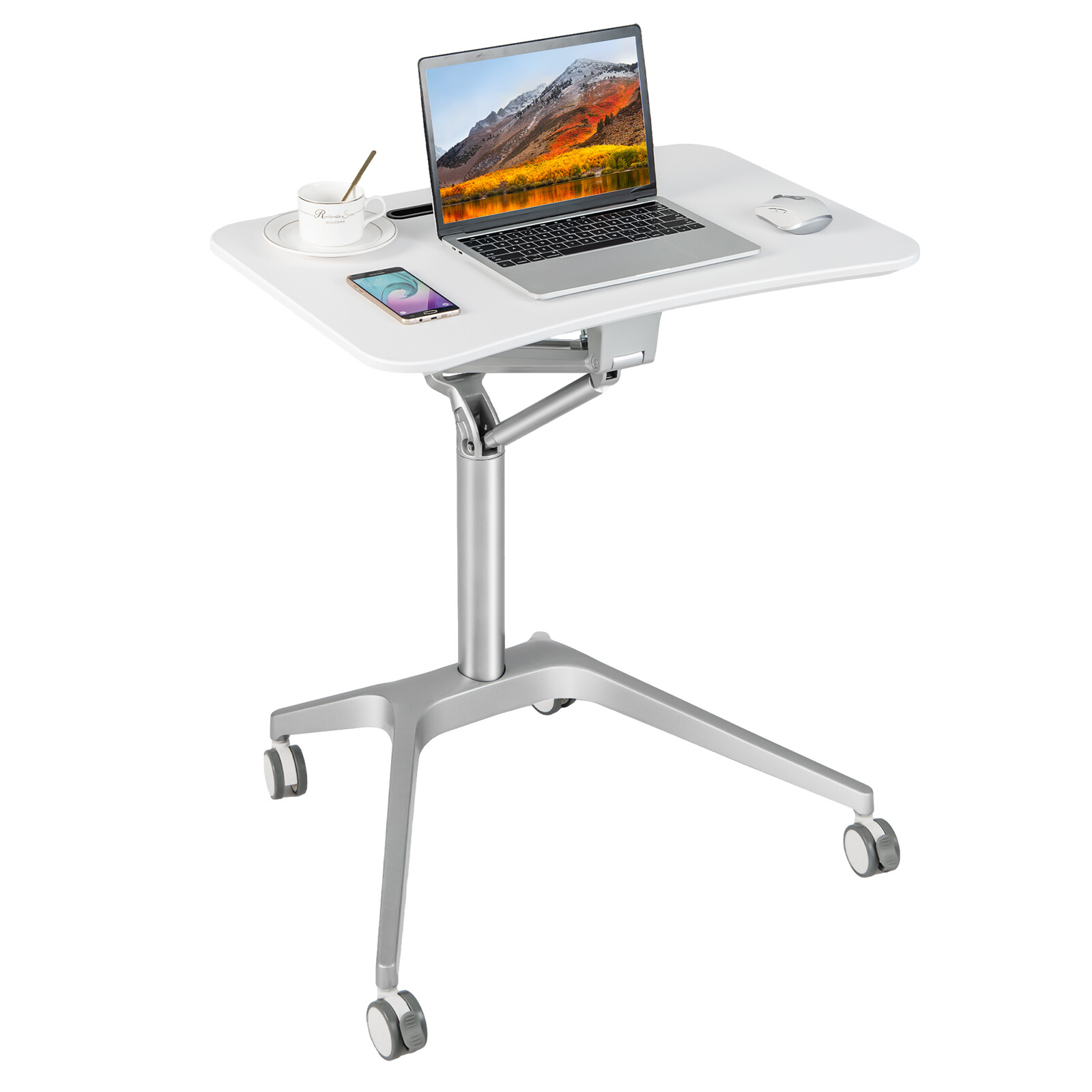 Adjustable Pneumatic Standing Desk Rolling Laptop Cart Mobile Podium w/ Slot-image