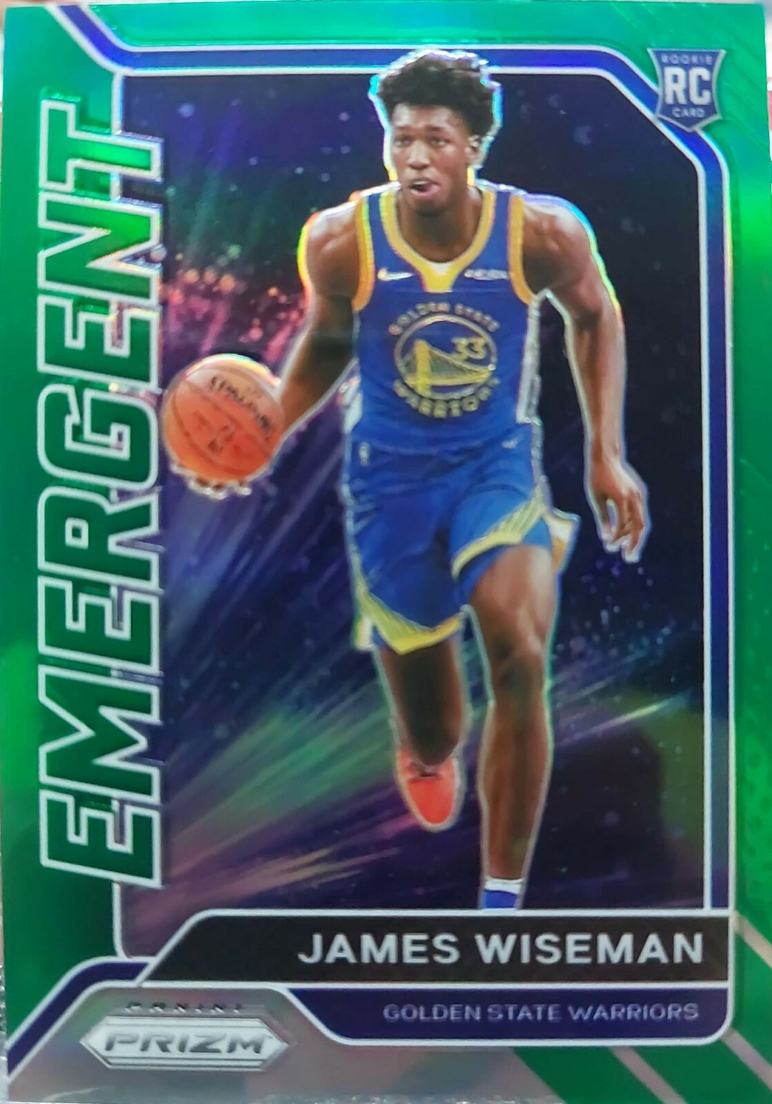 2020-21 Panini Prizm James Wiseman Green Prizm Warriors Basketball Rookie Card
