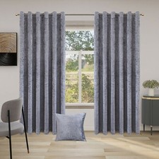 Crushed Velvet Curtains PAIR of Eyelet Ring Top Fully Lined Ready Made UK