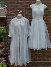 Vintage Shadowline Chiffon Babydoll Nightgown Set Sheer Nylon Peignoir Size 32/S