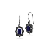 Art Oktagon Lapislazuli & Markasit Tropfen Ohrringe Sterlingsilber
