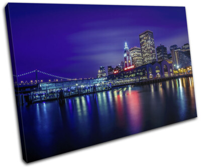 San Francisco Skyline Night City SINGLE Leinwand Kunst Bild drucken