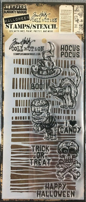 Tim Holtz Stampers Anonymous Halloween Scared Silly Stamp & Stencil Witch Skull