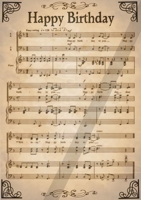 Retro Vintage Music Sheet Scroll Happy Birthday Edible Rice Paper
