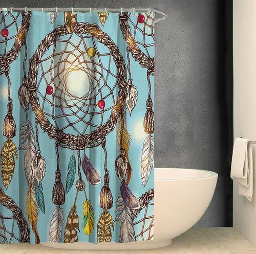 Boho Dreamcathcer Shower Curtain Ethnic Feathers Bathroom Decor Washable 72 In - Picture 3 of 6