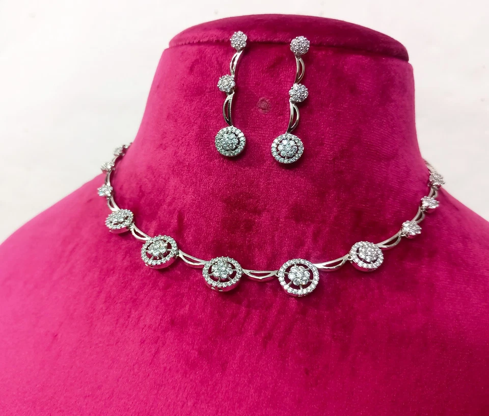 Pendientes gargantilla blanca nupcial india circonita cúbica boda mujer dama de honor regalo fiesta ropa Foto 3 de 4