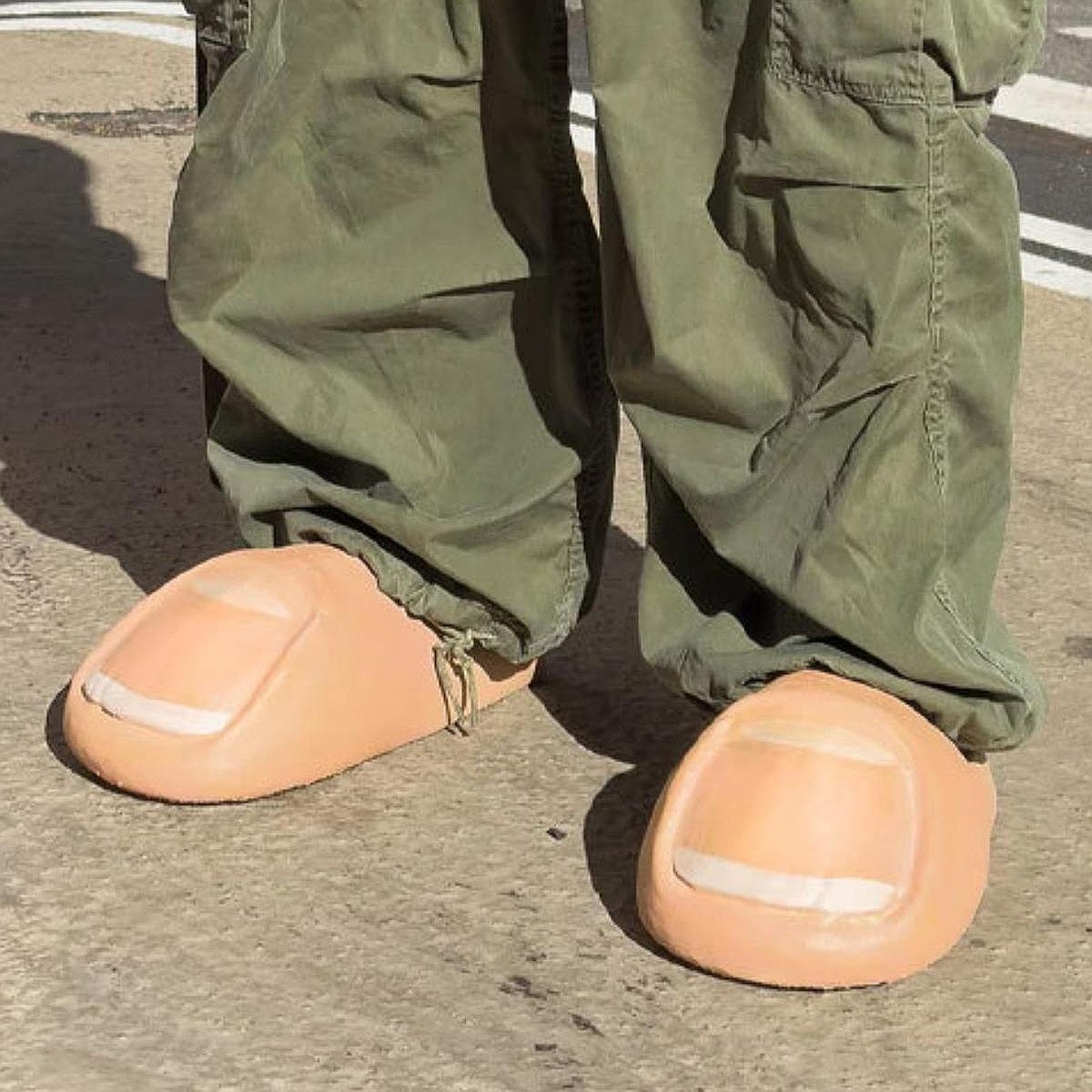 Foot Khaki Yeezy Slides Wide Feet Pure Yeezy Slides On Feet Big