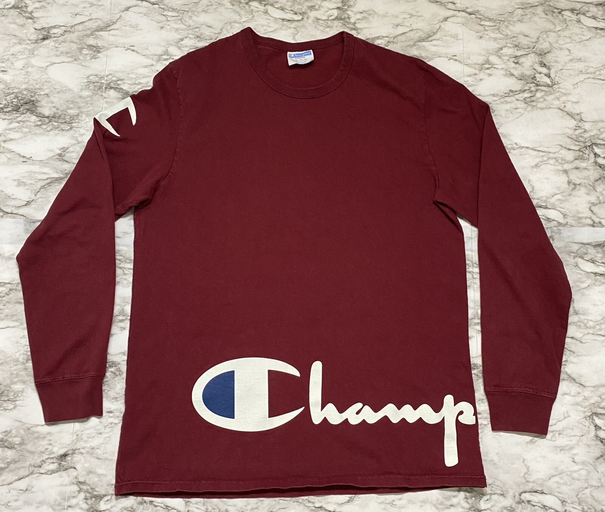 CHAMPION Men's Shirt Size L Red SPELL OUT LOGO Casual Long Sleeve