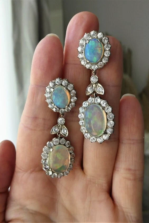 Pendiente colgante vintage de ópalo de fuego simulado corte ovalado para mujer de plata de ley 925 Foto 2 de 3